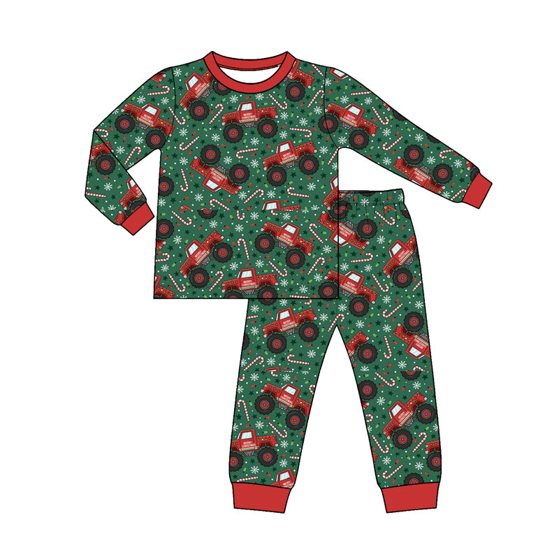 (Preorder new) No moq Baby Boys Christmas Santa Print Long Sleeve Pajama Set Holiday Sleep Outfit