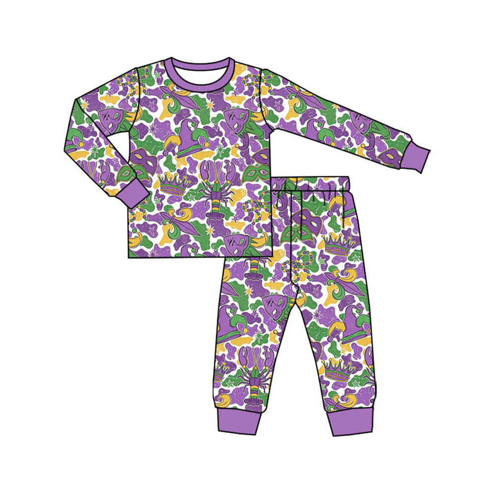 (Preorder new) No moq Baby Boys Camo Print Outfit Set Purple Green Gold Pajamas Set Zipper Romper