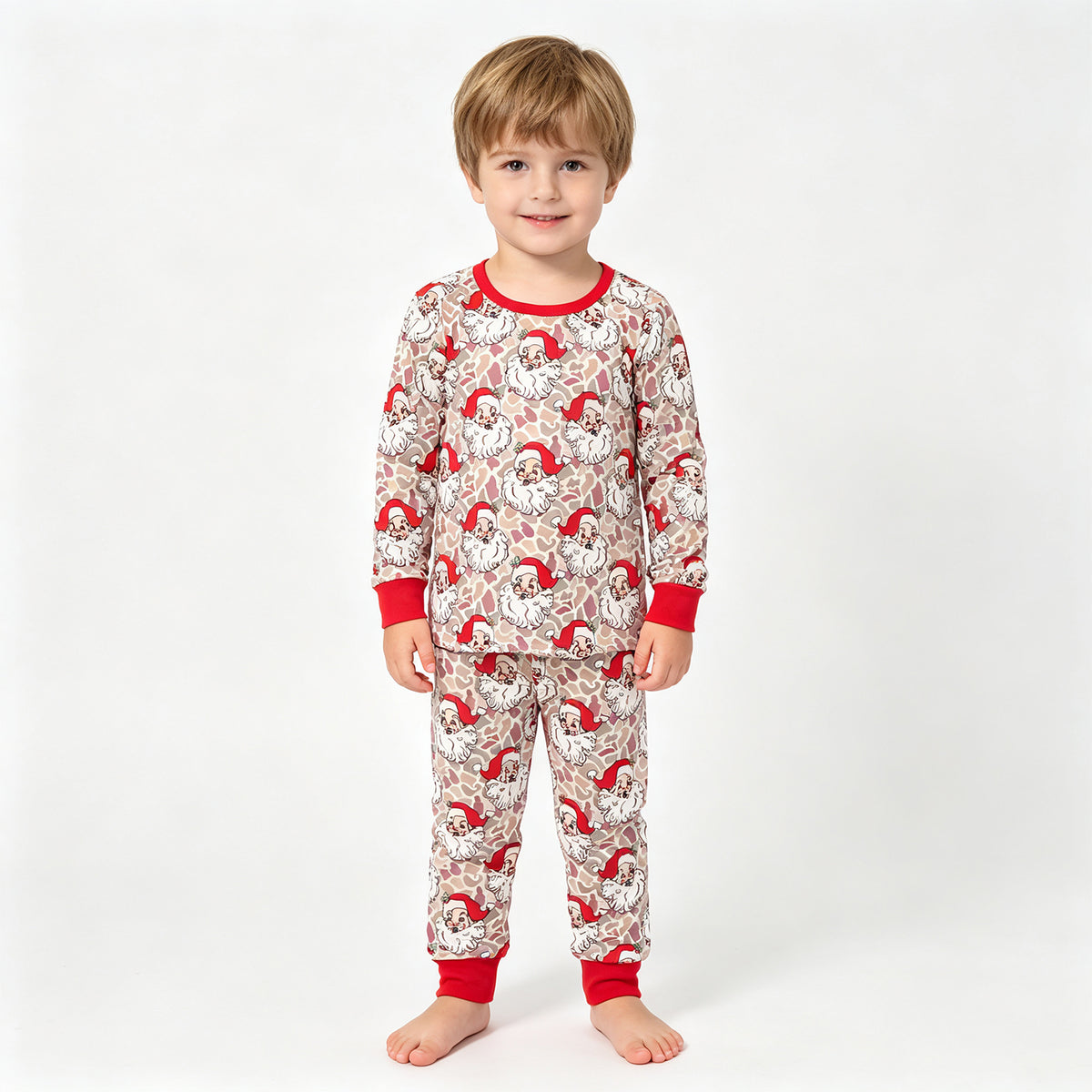 (Sample) No moq milk silk BLP1613 Baby Boys Khaki Camo Santa Top Pant Christmas Pajamas Set
