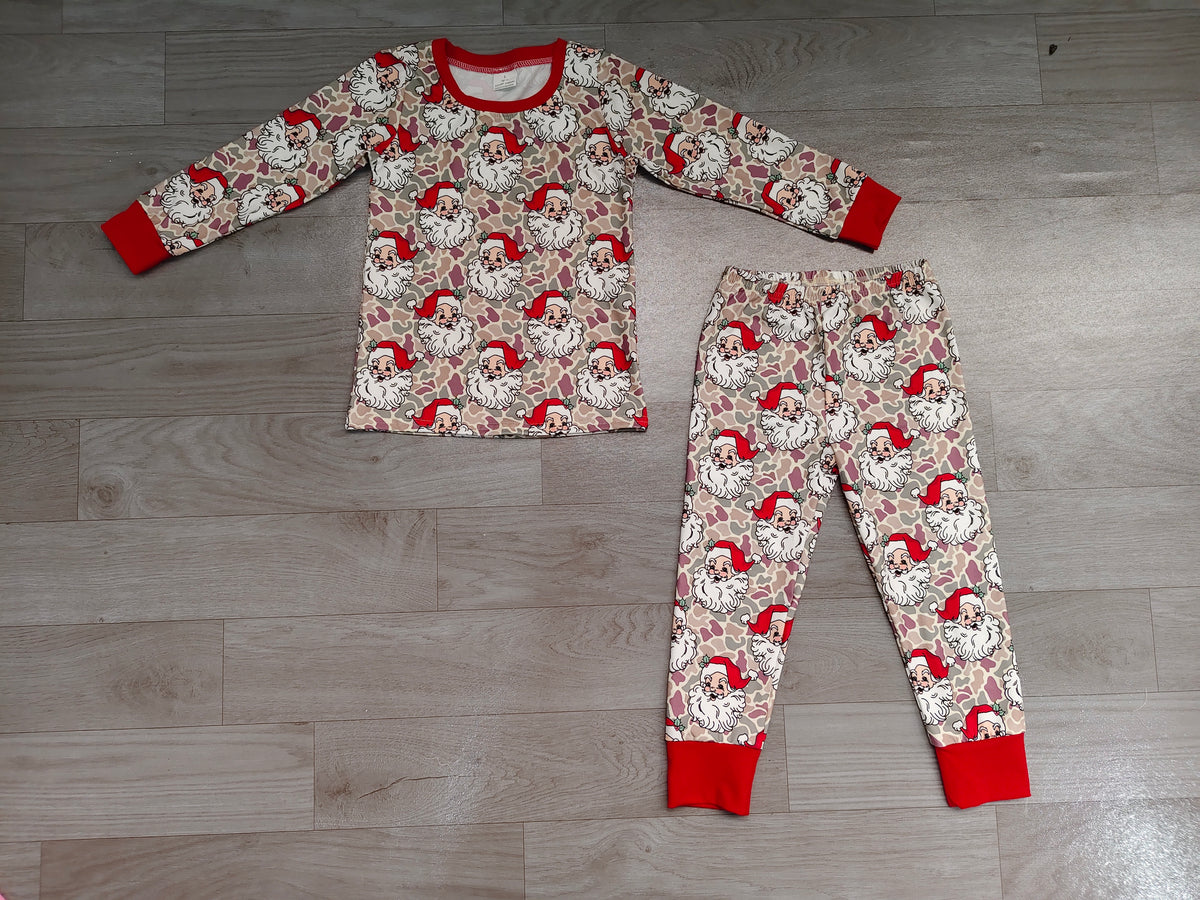(Sample) No moq milk silk BLP1613 Baby Boys Khaki Camo Santa Top Pant Christmas Pajamas Set