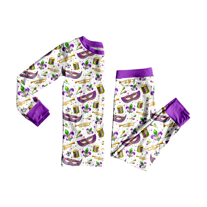 (Preorder new) No moq Baby Boys Print Purple Long Sleeve Pajama Set Zipper Convertible Romper