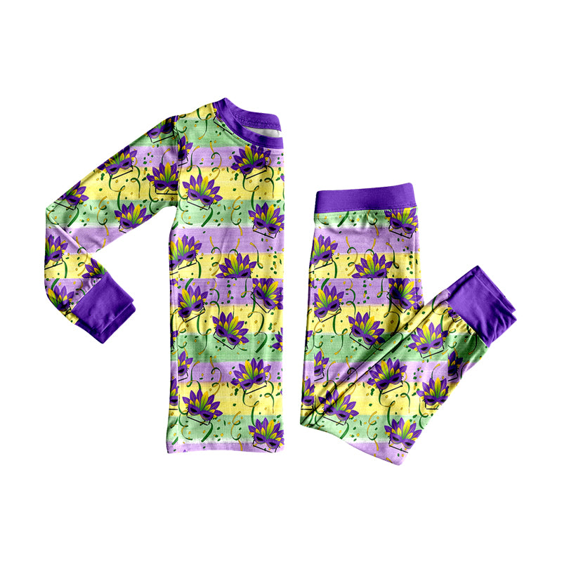 (Preorder new) No moq Baby Boys Print Long Sleeve Purple Trim Bamboo Fabric Sleepwear Set Zipper Convertible Romper