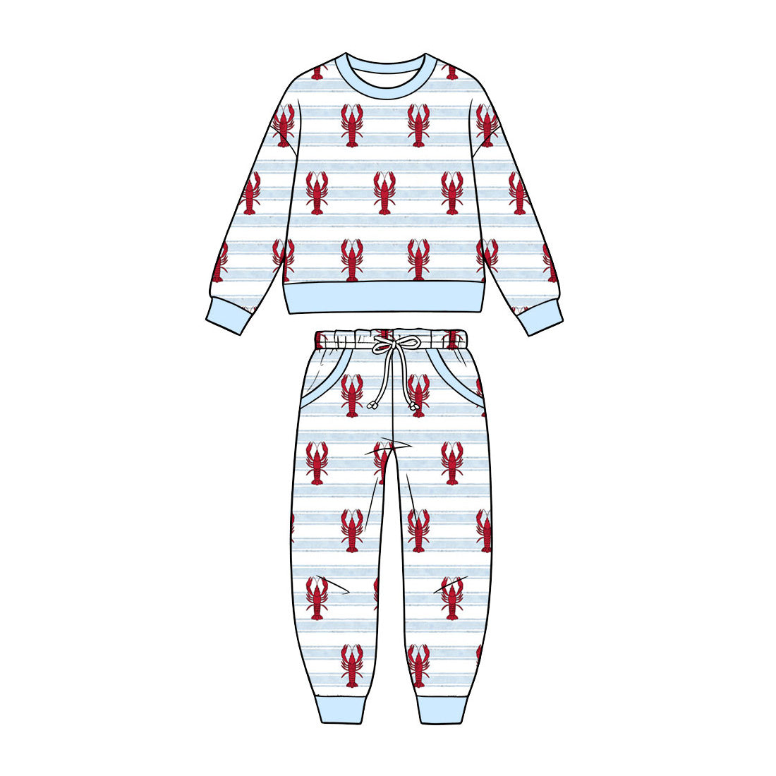 (Preorder new) No moq Toddler Kids Crawfish Print Kids Long Sleeve Pajama Girls Boys Matching Sleepwear Set