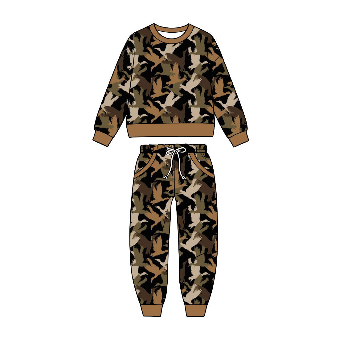 (Preorder new) No moq BLP1627 Baby Boys Brown Ducks Camo Top Pockets Joggers Set