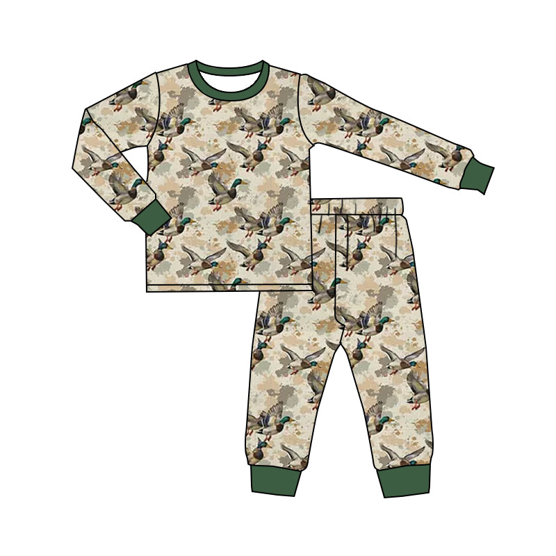 (Preorder new) No moq Baby Boys Duck Camo Print Long Sleeve Pajama Set Baby Zipper Romper Sleepwear