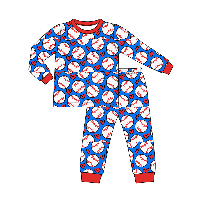 (Preorder new) No moq Baby Kids Baseball Heart Print Outfit Sets Toddler Long Sleeve Pajama Set Hoodie And Zipper Romper