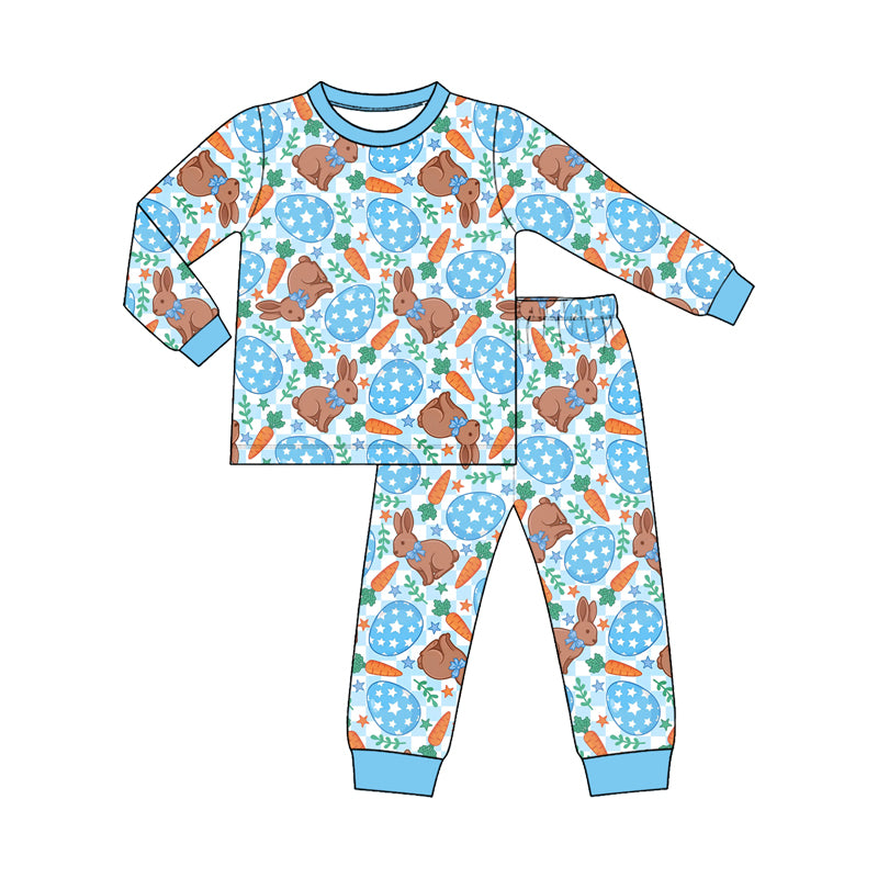 (Preorder new) No moq Baby Easter Bunny Carrot Print Outfit Sets Toddler Long Sleeve Pajama Set Hoodie And Zipper Romper