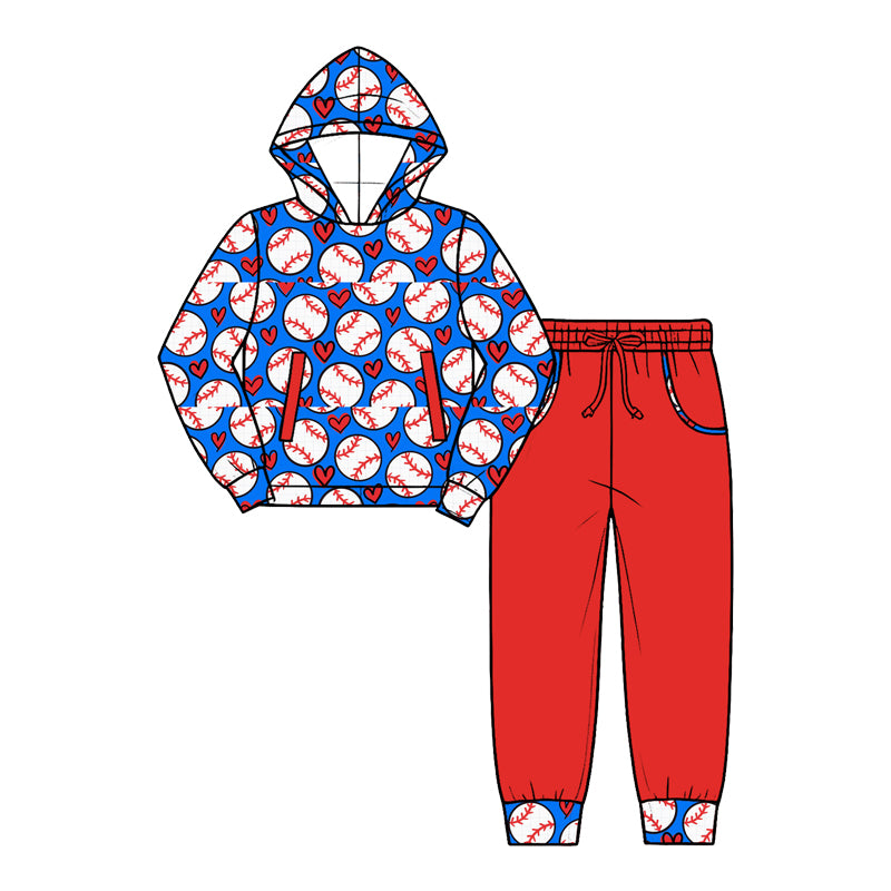 (Preorder new) No moq Baby Kids Baseball Heart Print Outfit Sets Toddler Long Sleeve Pajama Set Hoodie And Zipper Romper