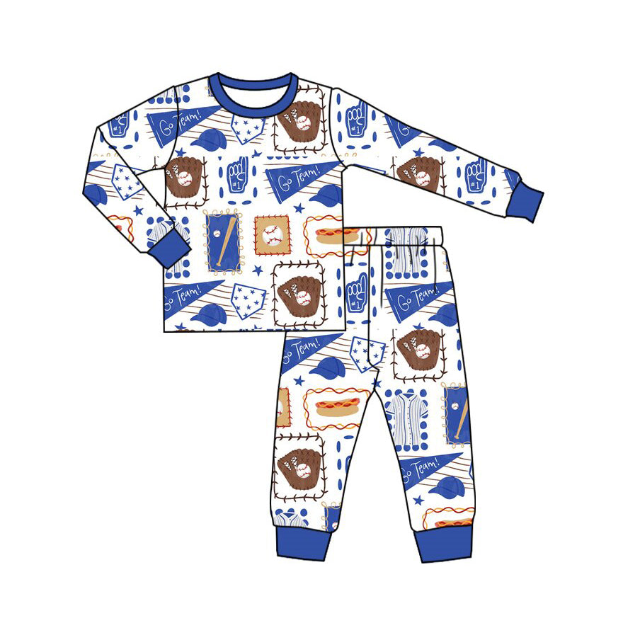 (Preorder new) No moq Baby Boys And Girls Baseball Print Long Sleeve Pajama Set And Zipper Romper