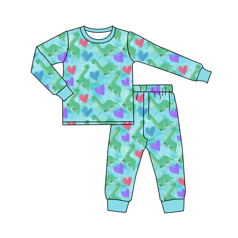 (Preorder new) No moq Baby Heart Print Bamboo Pajama Set Toddler Half Zip Top Two Piece Sleepwear And Minky Blanket