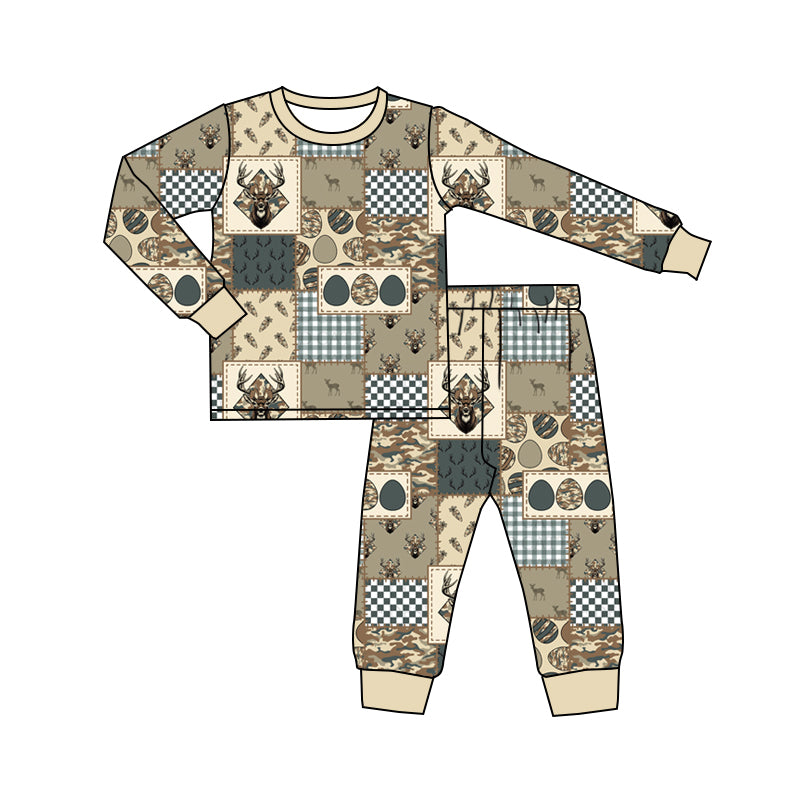 (Preorder new) No moq Baby Girls Easter Deer Patchwork Camo Dress Romper And Pant Sets Matching Clothing