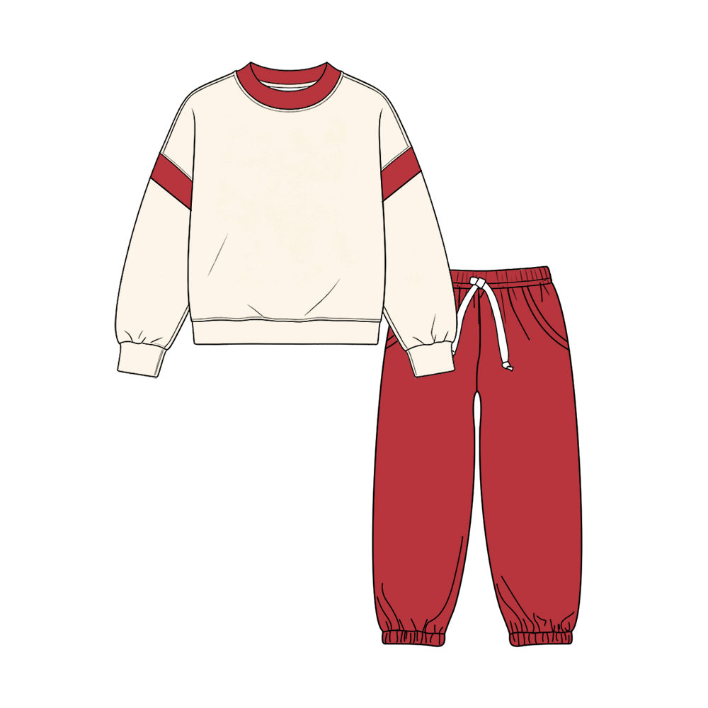 (Preorder new) No moq BLP1645 Baby Boys White Red Patchwork Print Shirt Top With Pockets Joggers Set