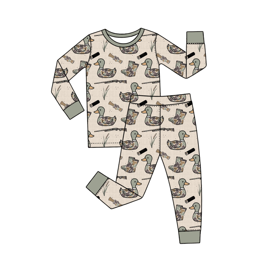 (Preorder new) No moq Baby Boys And Girls Duck Print Pajama Set And Zipper Romper Plain And Ruffle Trim