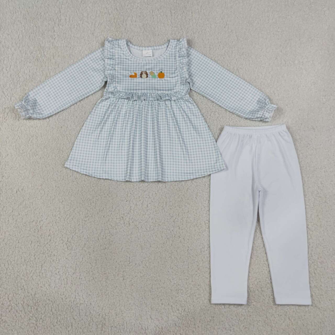 NEW RTS NO MOQ milk silk GLP3409 Embroidery Turkey Pumpkins Baby Girls Cute Tunic Leggings Thanksgivings Set
