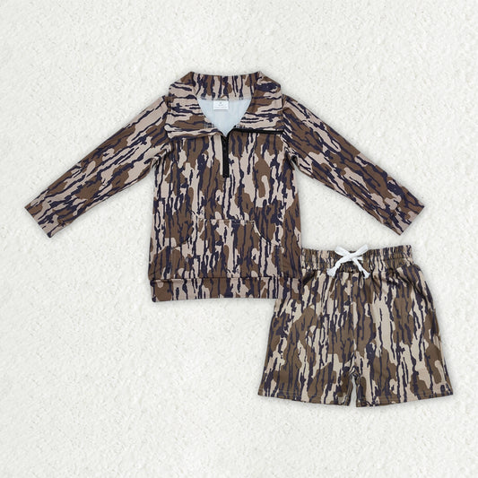 RTS NO MOQ（In Stock) Baby boy clothes camouflage gray long-sleeved shirt summer shorts sets-BLS0025