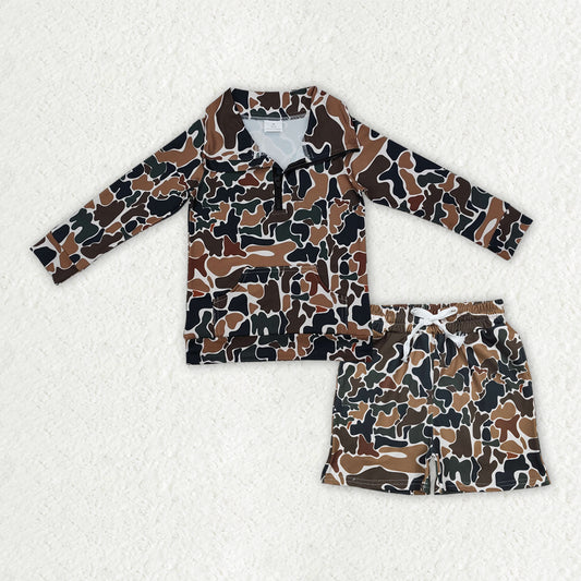 RTS NO MOQ（In Stock) Baby boy clothes camouflage long-sleeved shirt summer shorts sets-BLS0027