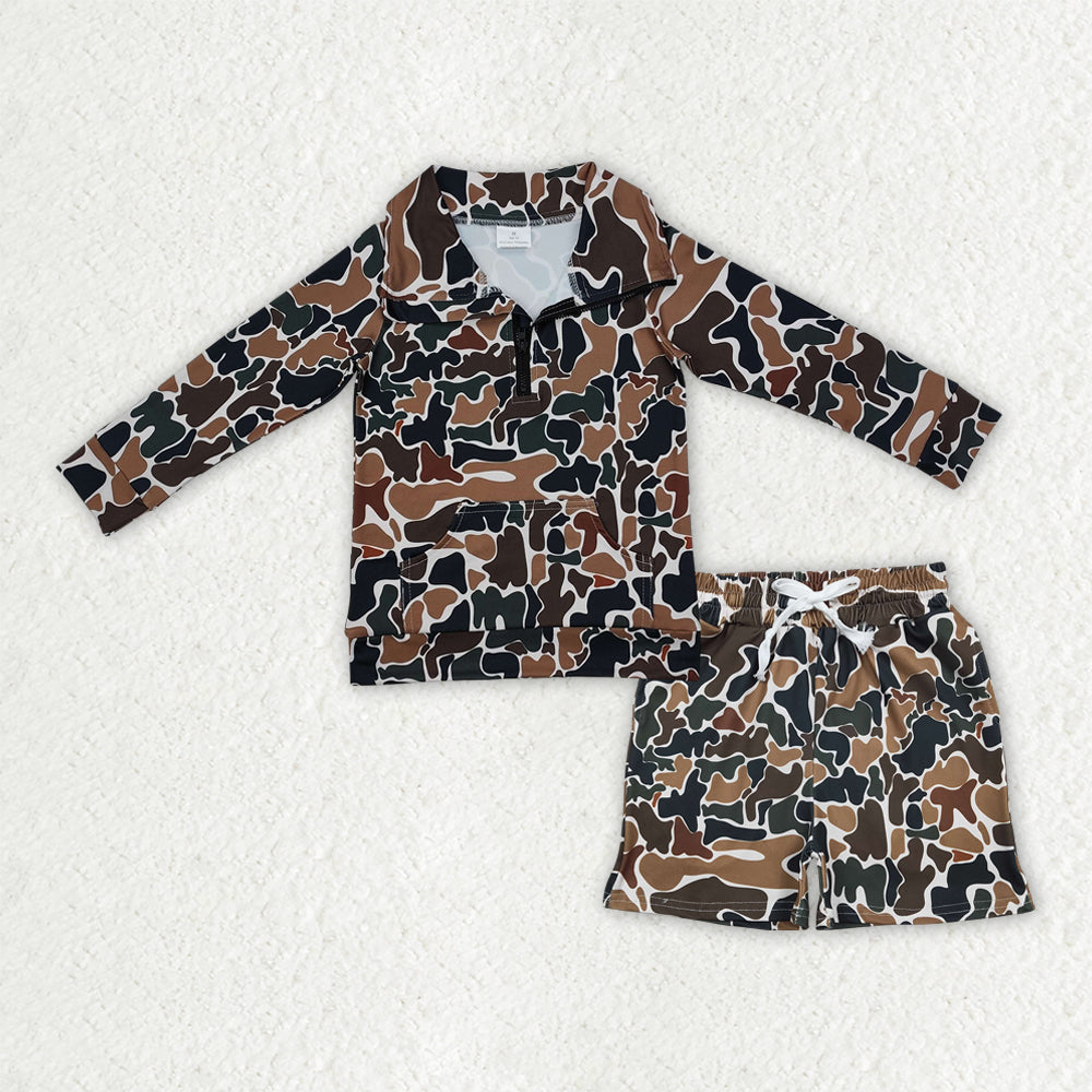 RTS Sibling baby boys clothes camouflage long Sleeve Shorts sets