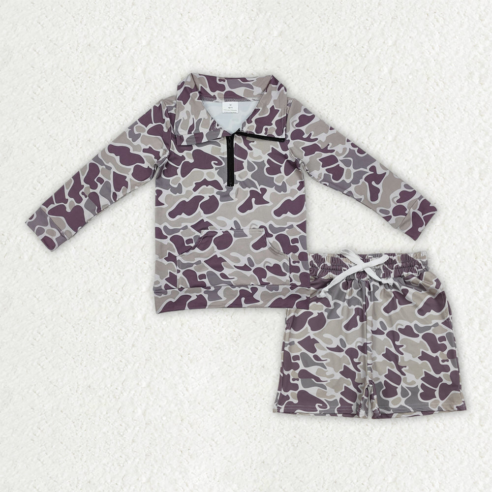 RTS NO MOQ（In Stock) Baby boy clothes camouflage long-sleeved shirt summer shorts sets-BLS0028