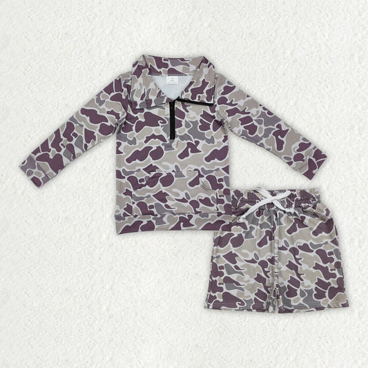 RTS NO MOQ（In Stock) Baby boy clothes camouflage long-sleeved shirt summer shorts sets-BLS0028
