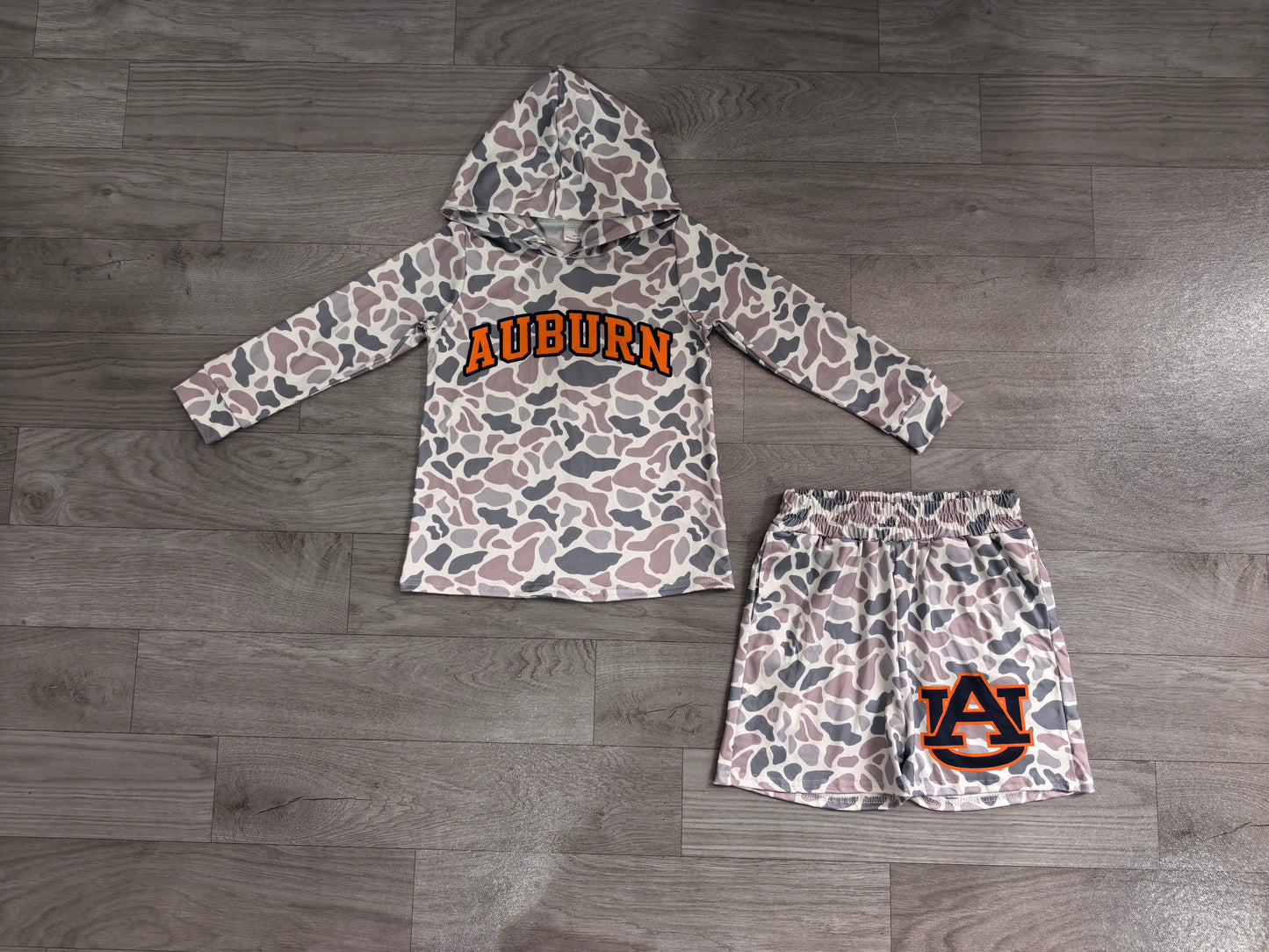 (Sample) No moq milk silk BLS0041 Baby Boys Grey Camo Letter Print Long Sleeve Hoodie Casual Shorts Team Daily Clothes Set