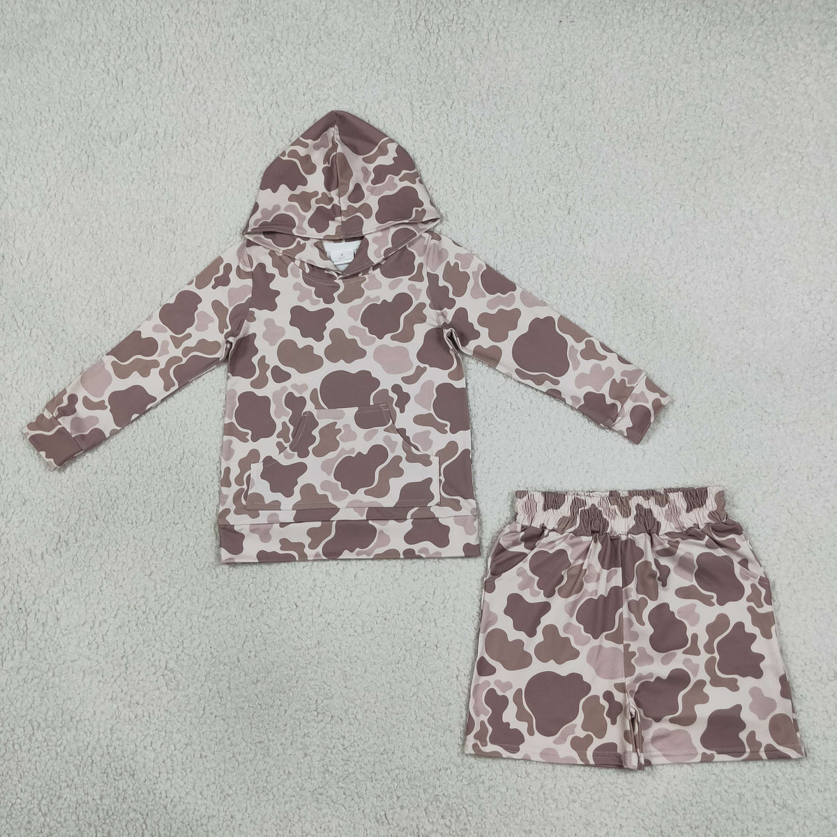 NEW RTS NO MOQ milk silk BLS0050 Boys Camo Print Pullover Hoodie Casual Shorts Set