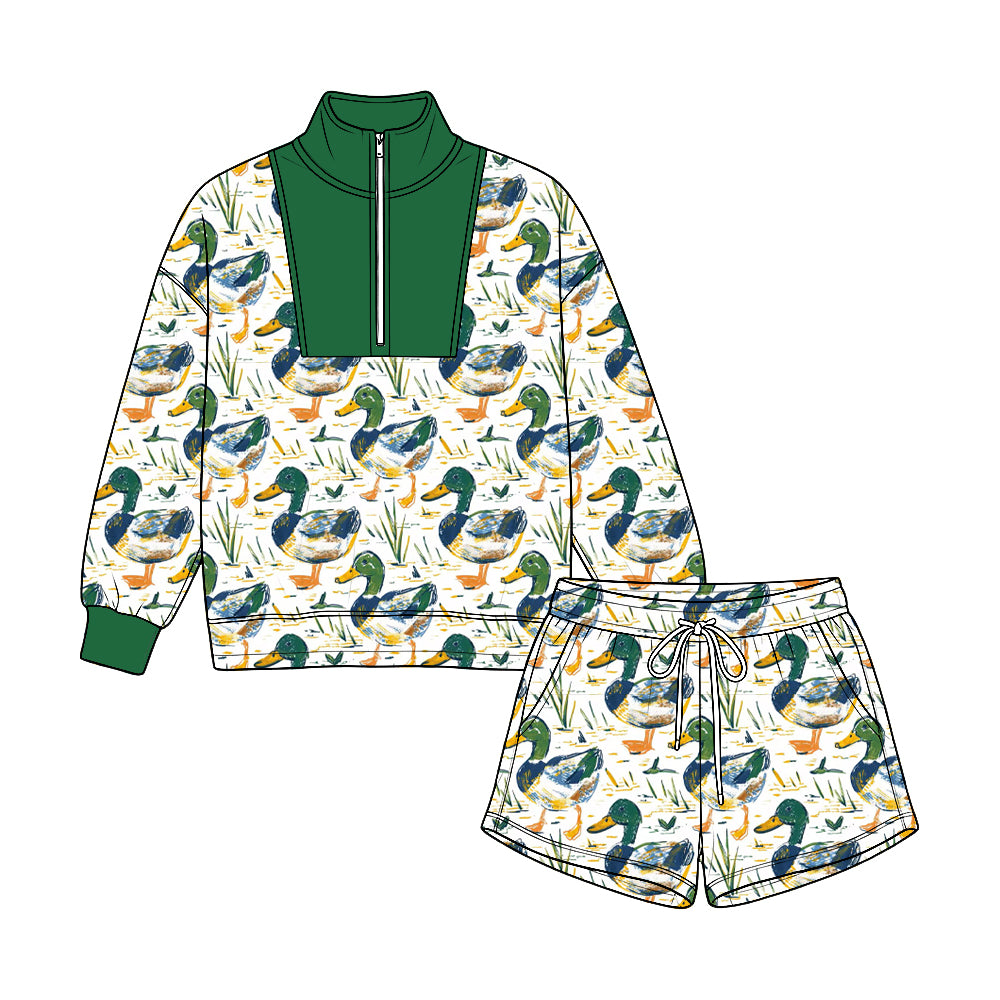 (Preorder new) No moq Baby Girls Boys Camo Print Half Zip Stand Collar Long Sleeve Top Drawstring Short Fall Casual Clothing Set
