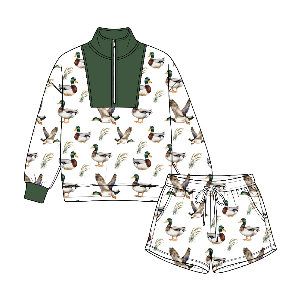 (Preorder new) No moq Baby Girls Boys Camo Print Half Zip Stand Collar Long Sleeve Top Drawstring Short Fall Casual Clothing Set