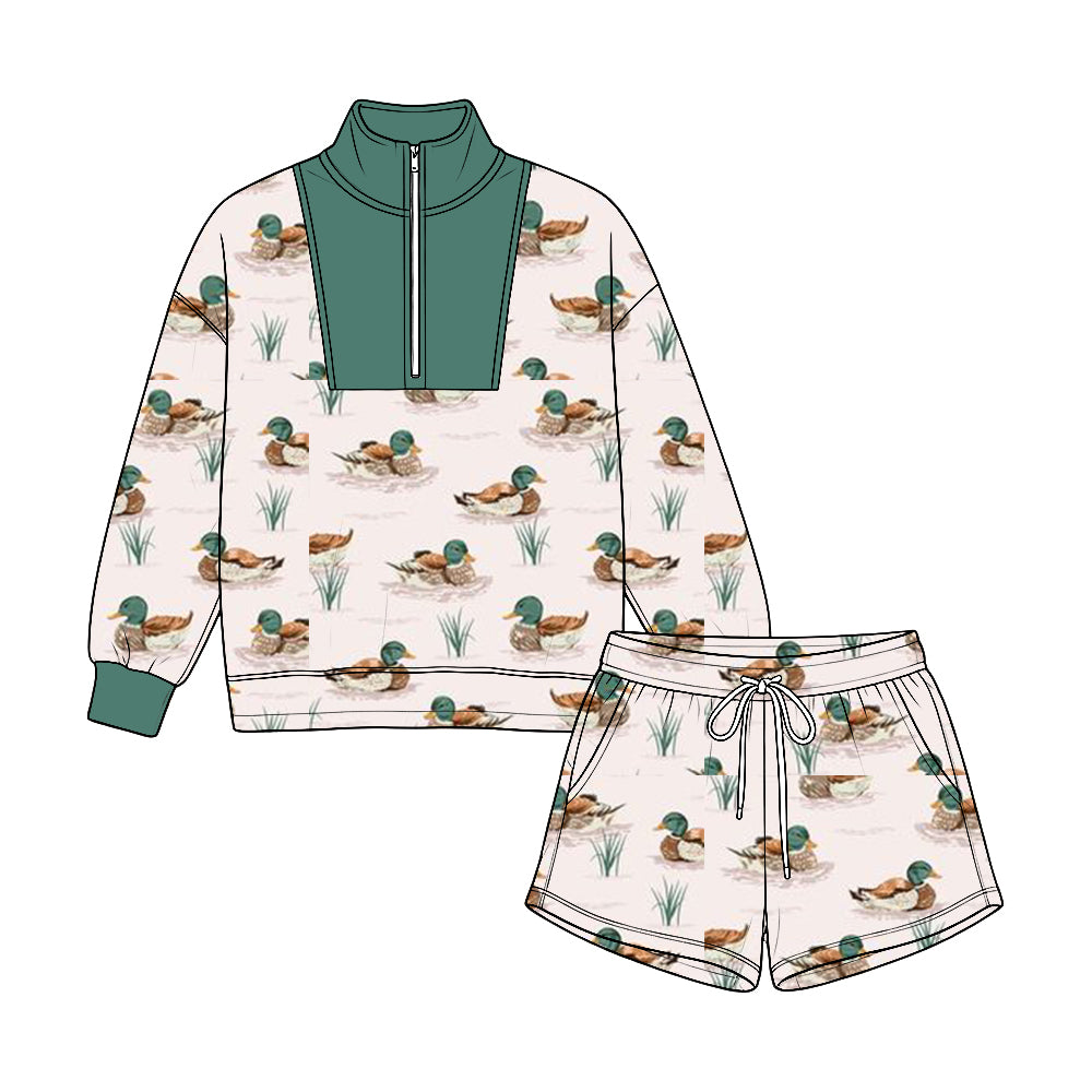 (Preorder new) No moq Baby Girls Boys Camo Print Half Zip Stand Collar Long Sleeve Top Drawstring Short Fall Casual Clothing Set