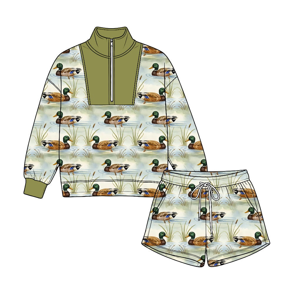 (Preorder new) No moq Baby Girls Boys Camo Print Half Zip Stand Collar Long Sleeve Top Drawstring Short Fall Casual Clothing Set