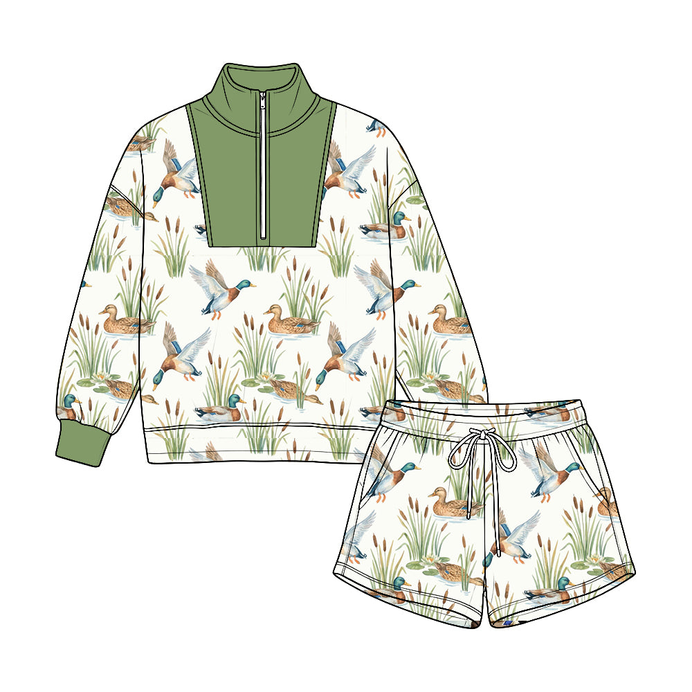 (Preorder new) No moq Baby Girls Boys Camo Print Half Zip Stand Collar Long Sleeve Top Drawstring Short Fall Casual Clothing Set