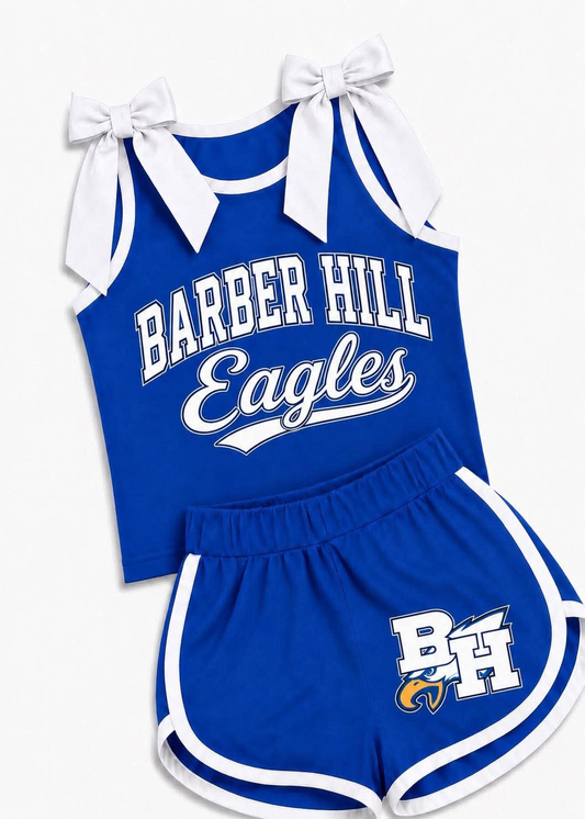 custom moq 5 mix size BM0102 Baby Girls White Bow Sleeveless Blue Top Shorts Summer Set Casual Clothes