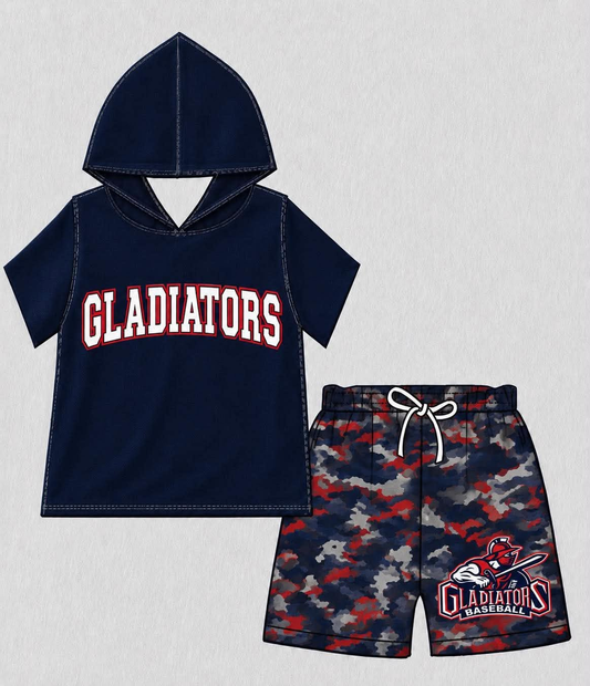 custom moq 5 mix size BM0103 Baby Kids Black Short Sleeve Hooded Tee Camo Shorts Summer Outfit