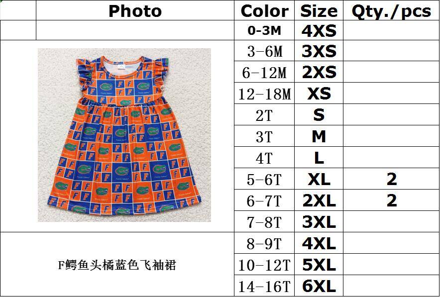 F crocodile head orange blue flying sleeve dress