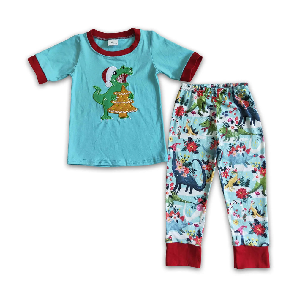 RTS NO MOQ Sibling milk silk Baby Boys Dinosaur Long Sleeve Tops Pants Daily Clothes Sets Girls Dress