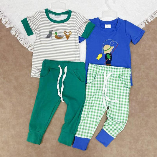 RTS NO MOQ Sibling Baby boy clothes embroidery short sleeve pants Sets