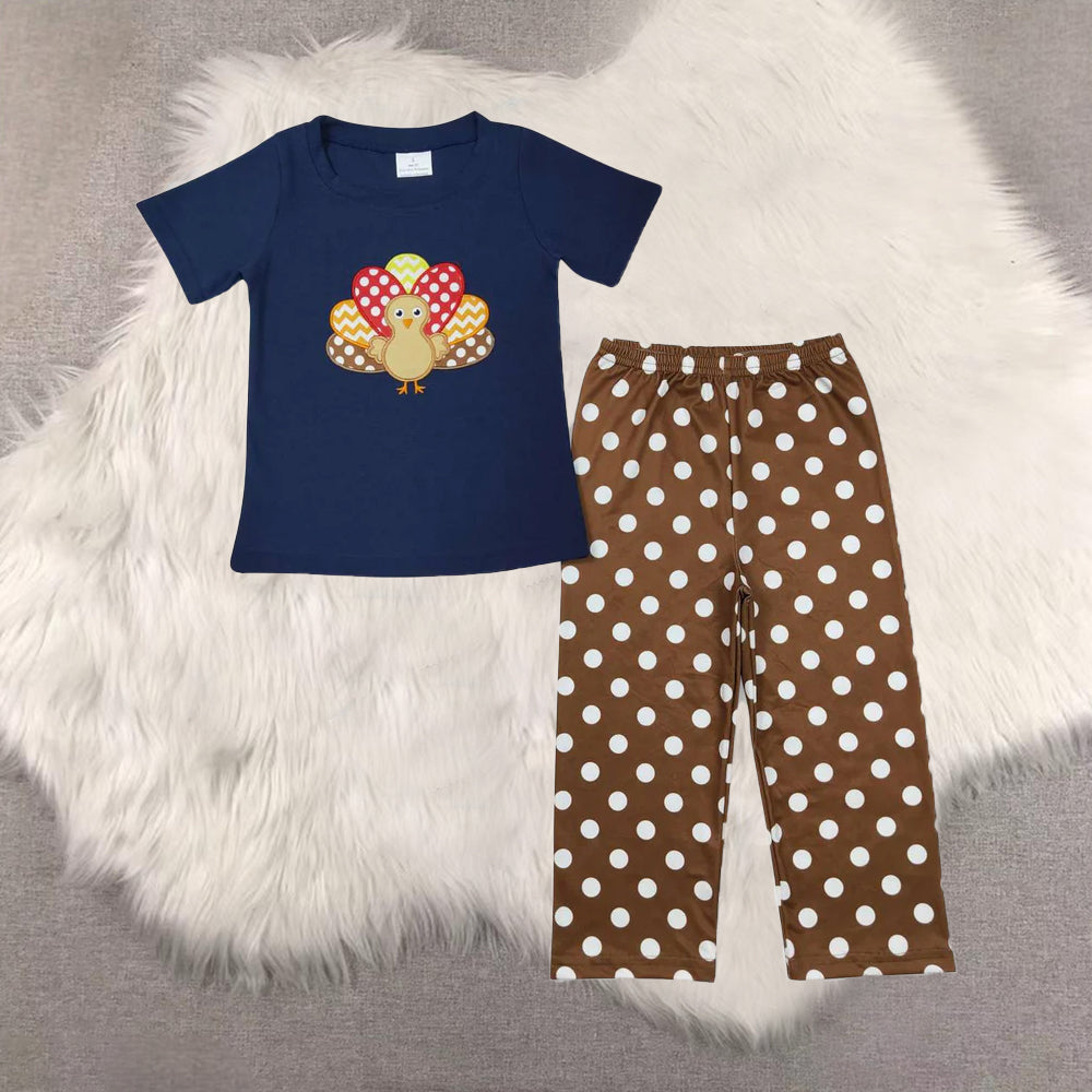 RTS NO MOQ Sibling Baby girls clothes Embroidery turkey short-sleeved trousers suit & rompers