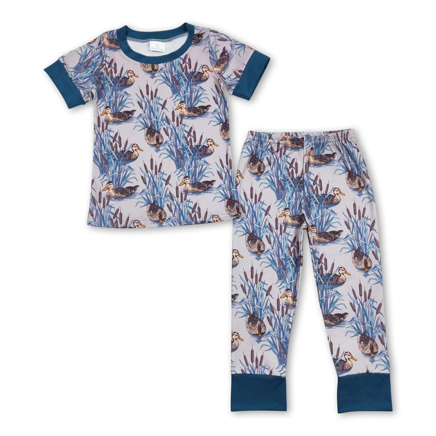 RTS NO MOQ Sibling milk silk Baby Boys Cute Duck Short Sleeve Top And Pants Sleepwear Set