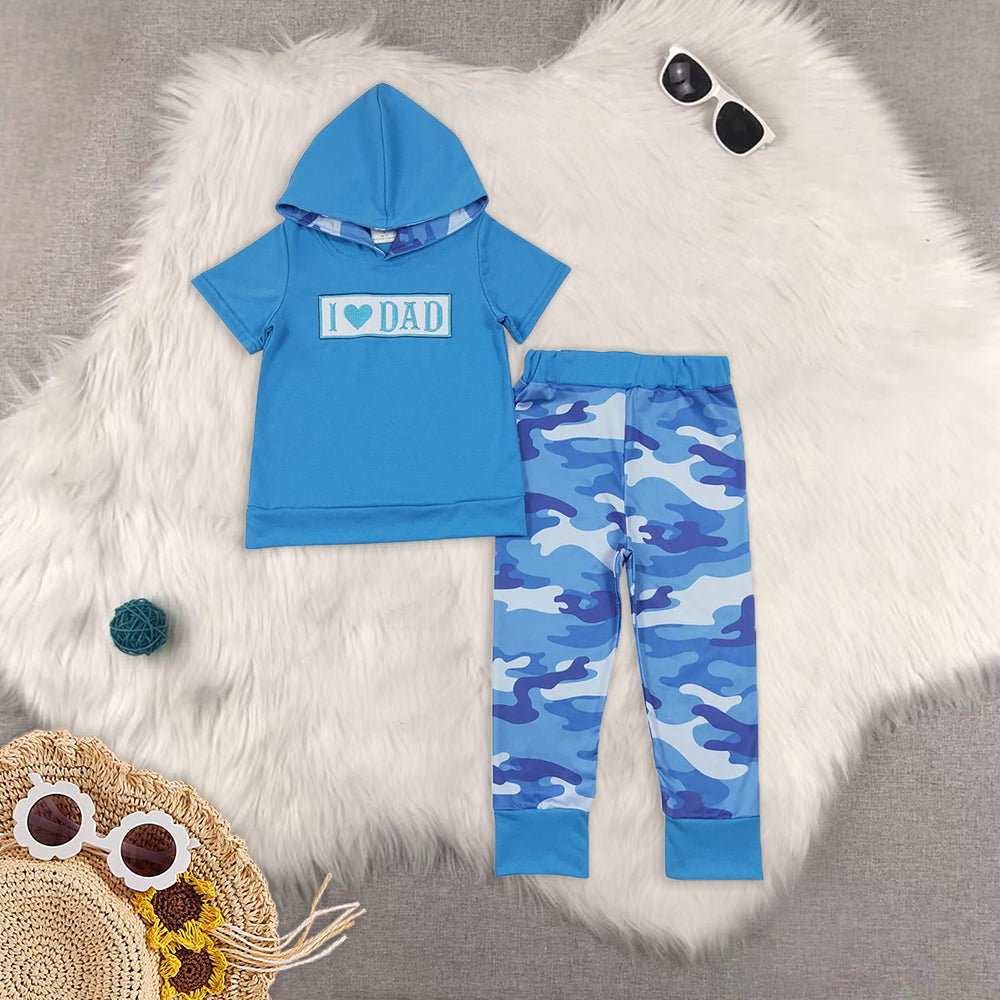 RTS Boys and girls embroidery dad Short Sleeve pants sets shorts sets