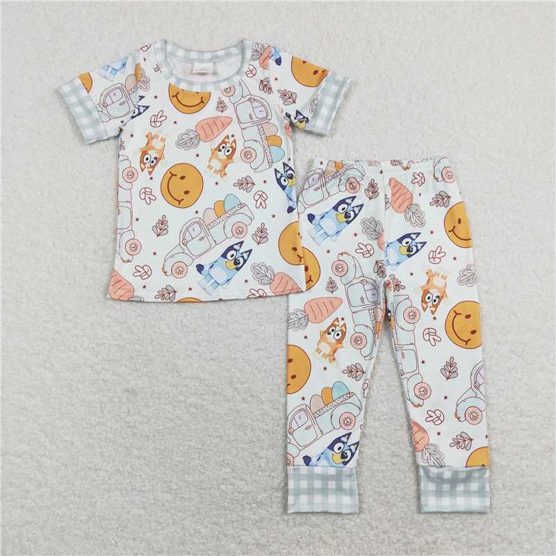 RTS NO MOQ Sibling Baby Boys Easter Dog Carrots Shirts Pants Pajamas Clothes Sets