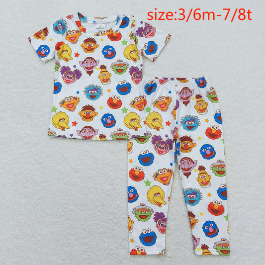 BSPO0332 Boy White Short Sleeve Long Pants Pajama Set