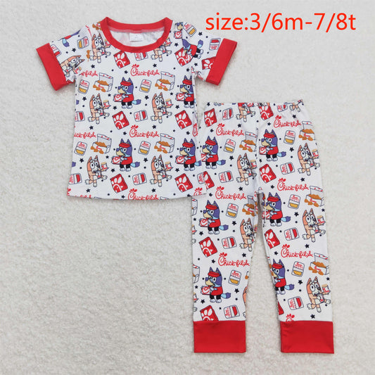 BSPO0347 bluey chick fried chicken star red and white short-sleeved trousers pajama set