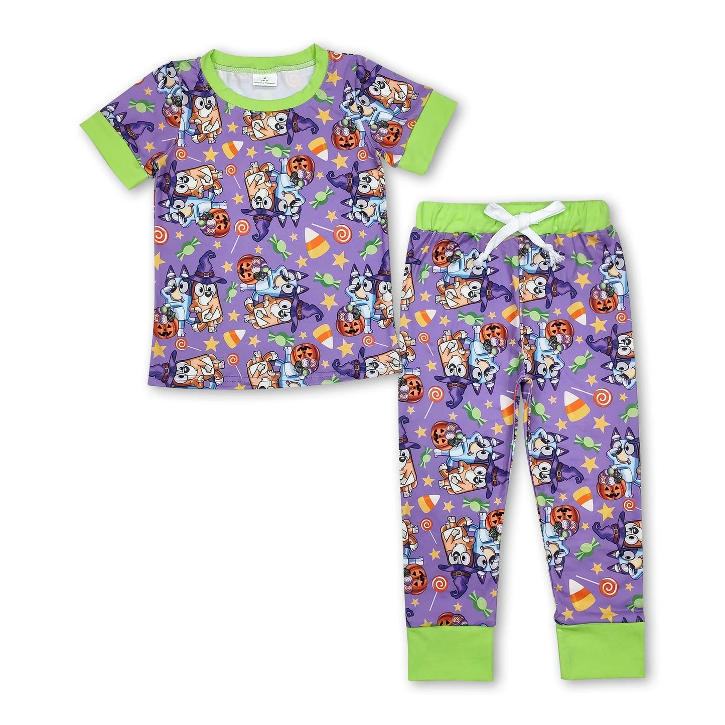 RTS NO MOQ Sibling milk silk Cute Clothes Baby Boys Purple Top Matching Pants Two Piece Halloween Pajama Clothes Set Rompers