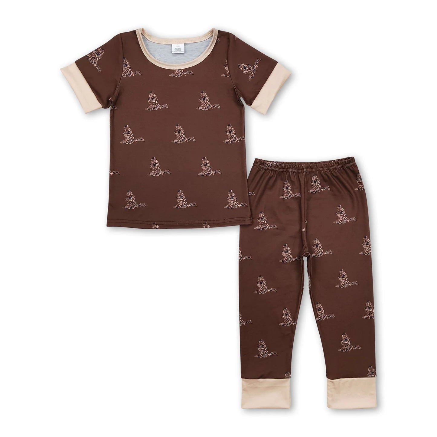 RTS NO MOQ Sibling milk silk Baby Boys Cute Duck Short Sleeve Top And Pants Sleepwear Set