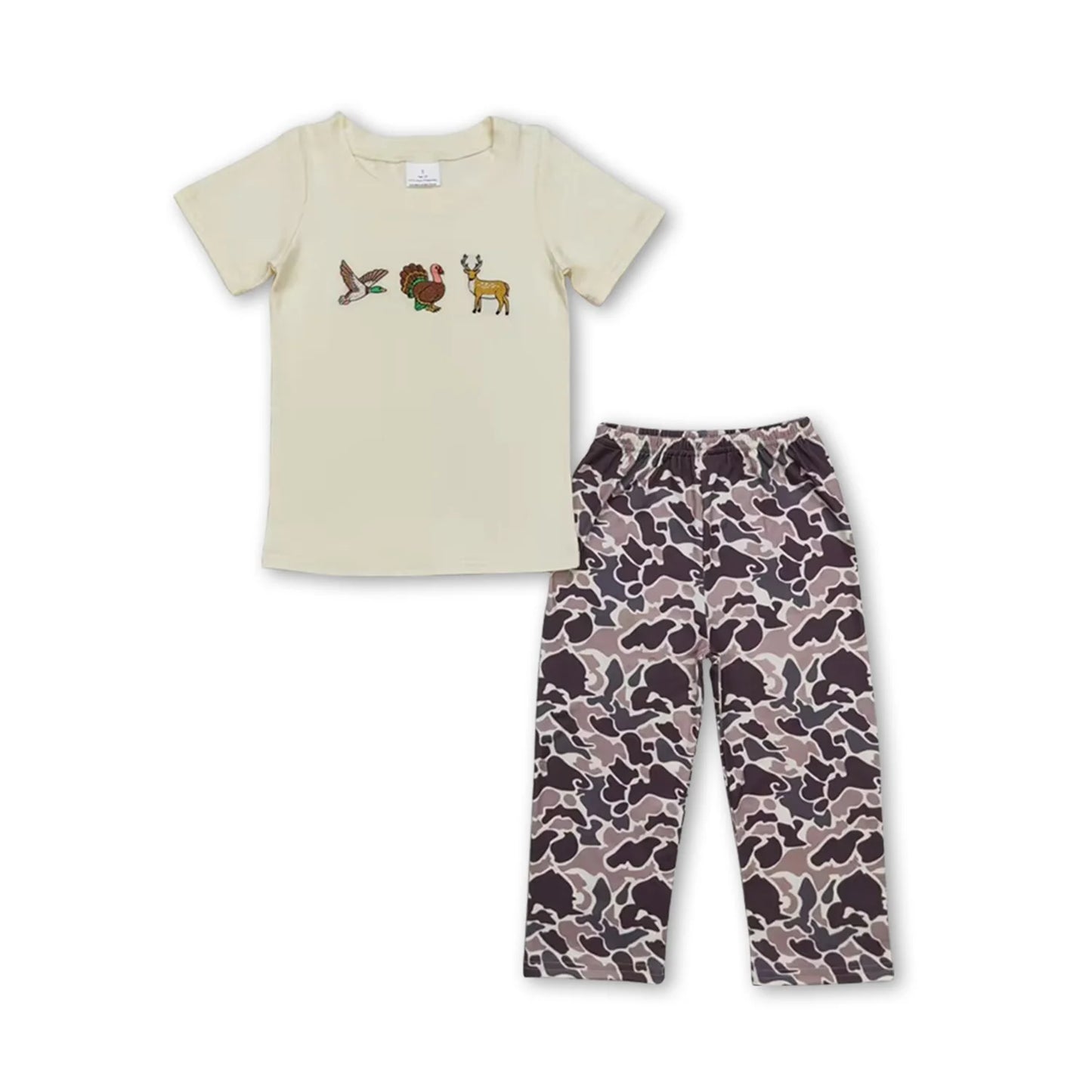 RTS NO MOQ Sibling milk silk Baby Boys Thanksgiving Turkey Print Long Sleeve Shirt And Checkered Pants Two Piece Fall Clothes Sets