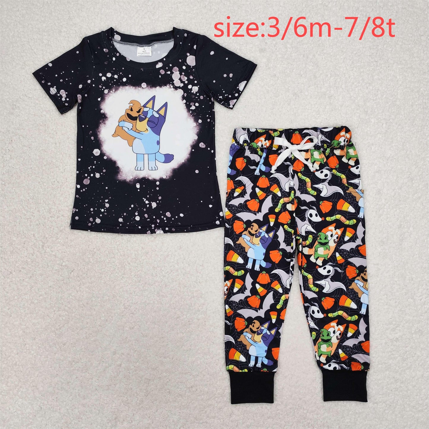 RTS NO MOQ BSPO0448 Boys Halloween black short sleeve trousers set