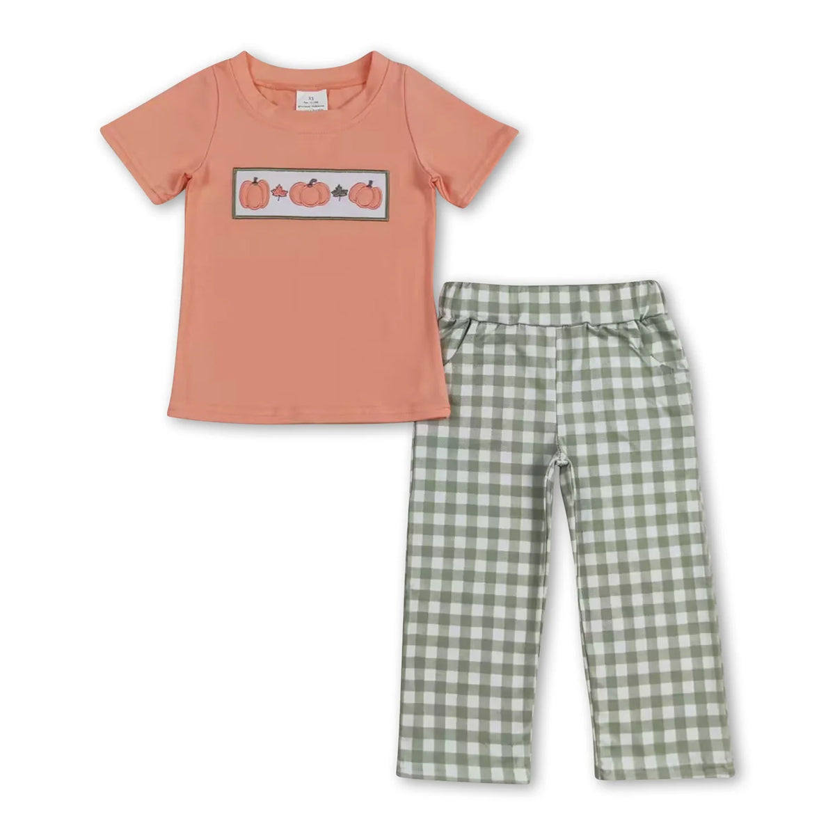 RTS NO MOQ Sibling Baby girls boy clothes Embroidery pumpkin short sleeved trousers suit & romper