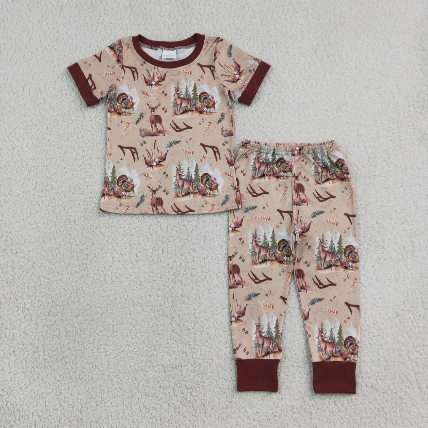 NEW RTS NO MOQ milk silk BSPO0494 Baby Boys Deer Turkey Short Sleeve Top Matching Pants Fall Winter Pajamas Set