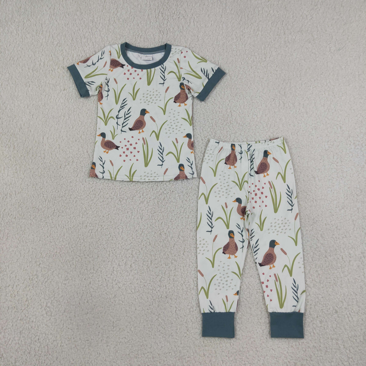 RTS NO MOQ Sibling milk silk Baby Boys Duck Print Bamboo Zipper Romper Kids Short Sleeve Pant Set