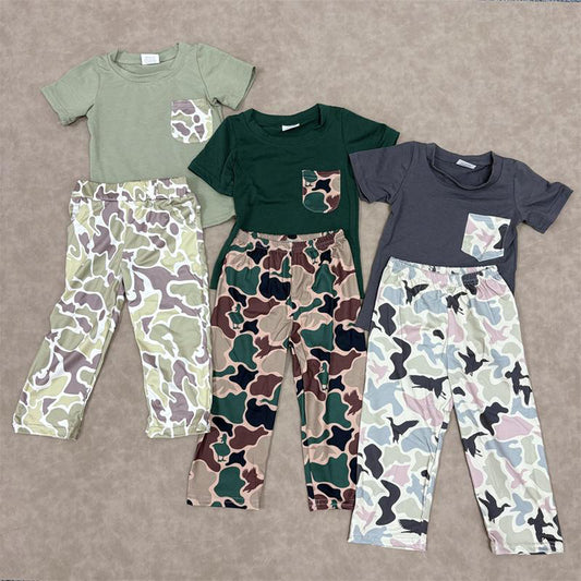 RTS NO MOQ Sibling Baby boy clothes duck camouflage Short Sleeve pants Suits