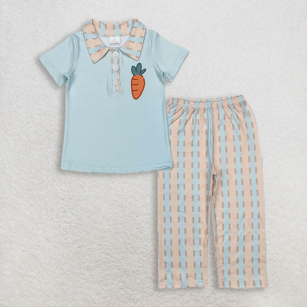 RTS NO MOQ Sibling Baby Boys Easter Pullover Top And Pants Set Short Sleeve Knee-Length dress Romper Summer Outfit for Kids